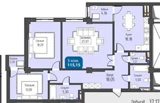 3 комнаты, 113 м², Кок-Жар ж/м Элитка, 9 этаж, ПСО (под самоотделку)