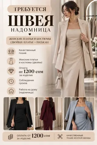 Требуется швея-надомница Район центр Задачи: - Качественный пошив