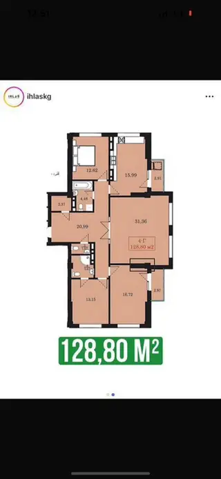 4 комнаты, 129 м², Джал-15 Элитка, 12 этаж, ПСО (под самоотделку)