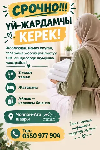 Домработница, няня Сүрөттөмөсү: Үй жумуштарына тыкан, тазалыкты