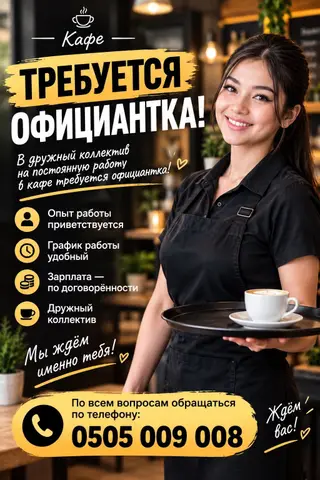 Требуется Официант Оплата: Еженедельно