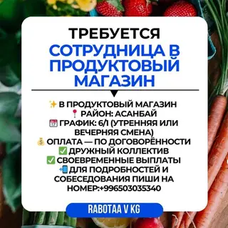 Вакансия актуальна пока тут стоит! сотрудница в продуктовый магазин -