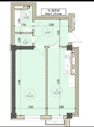 2 комнаты, 50 м², Асанбай мкр 13 этаж