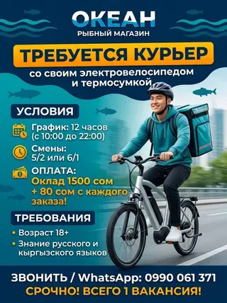Требуется Велокурьер Полный рабочий день, Шестидневка, Старше 18 лет