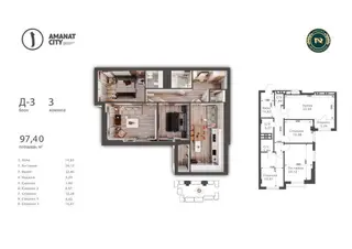 3 комнаты, 97 м², Элитка, 10 этаж, ПСО (под самоотделку)