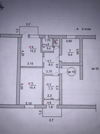 3 комнаты, 88 м², 105 серия, 2 этаж, Косметический ремонт