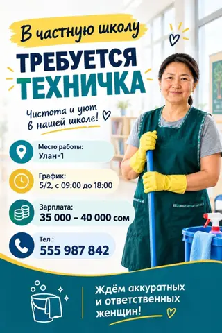 Требуется уборщица в частную школу